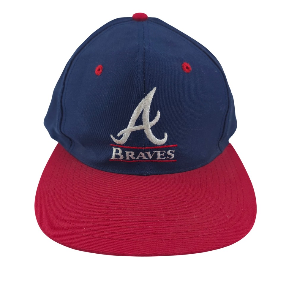 Vintage MLB Atlanta Braves Hat Youth OSFA Navy Blue Red Snapback Cap Clark Sport